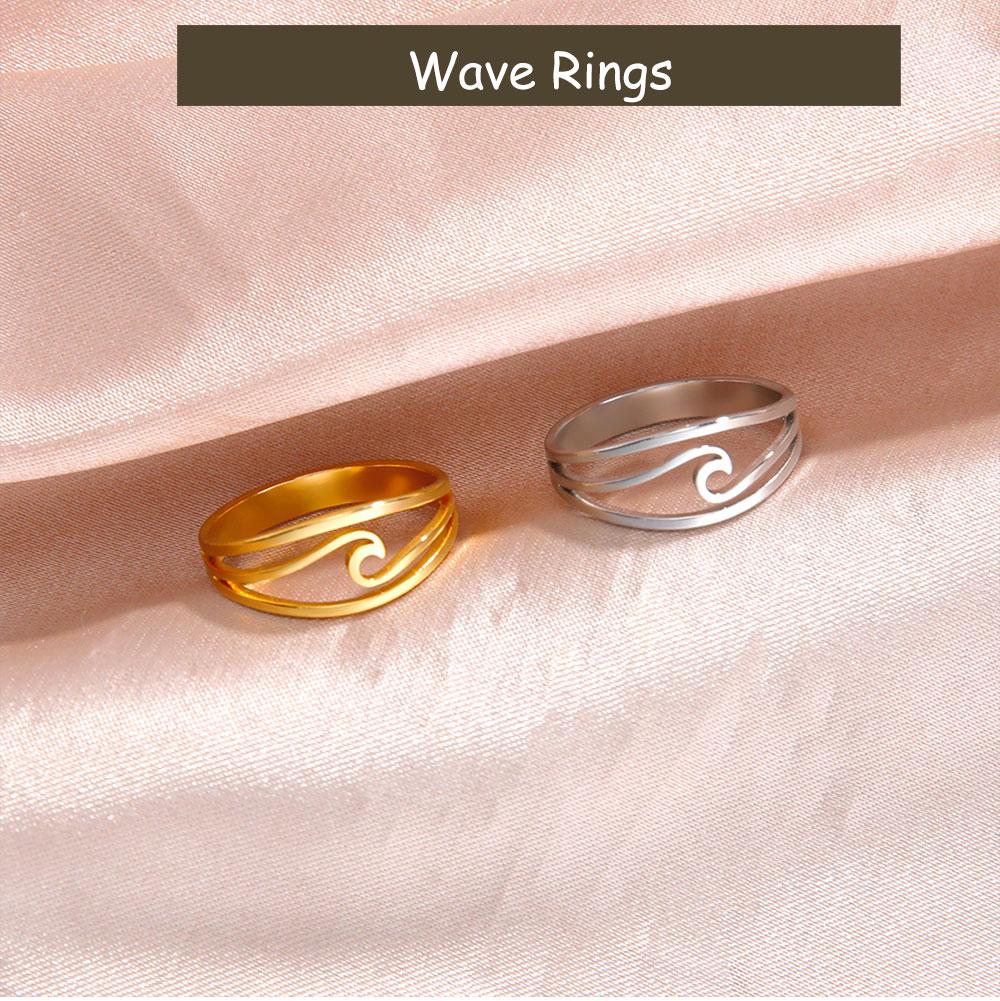 Cazador Minimalist Sea Wave Rings for Women Men Stainless Steel Finger Ring Jewelry Party Birthday Anniversary Gift Wholesale