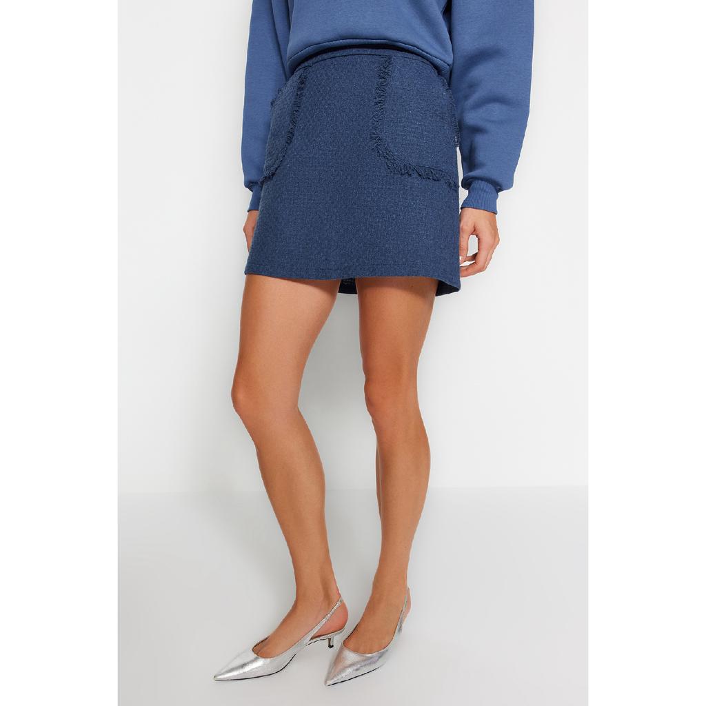 Мини-тканая юбка из твидовой ткани индиго с кисточками Twoaw24et00204