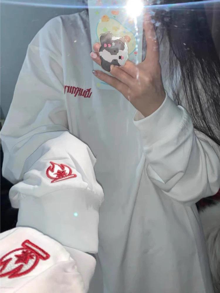 Unisex Flame Embroidery Hoodie - Autumn/Winter Long Sleeve T-shirt, Loose Fit Base Layer