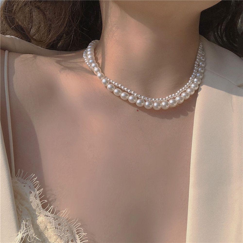 Party Gift Double Layer For Girls Women Necklace Korean Neck Jewelry Clavicle Chain Choker Pearl