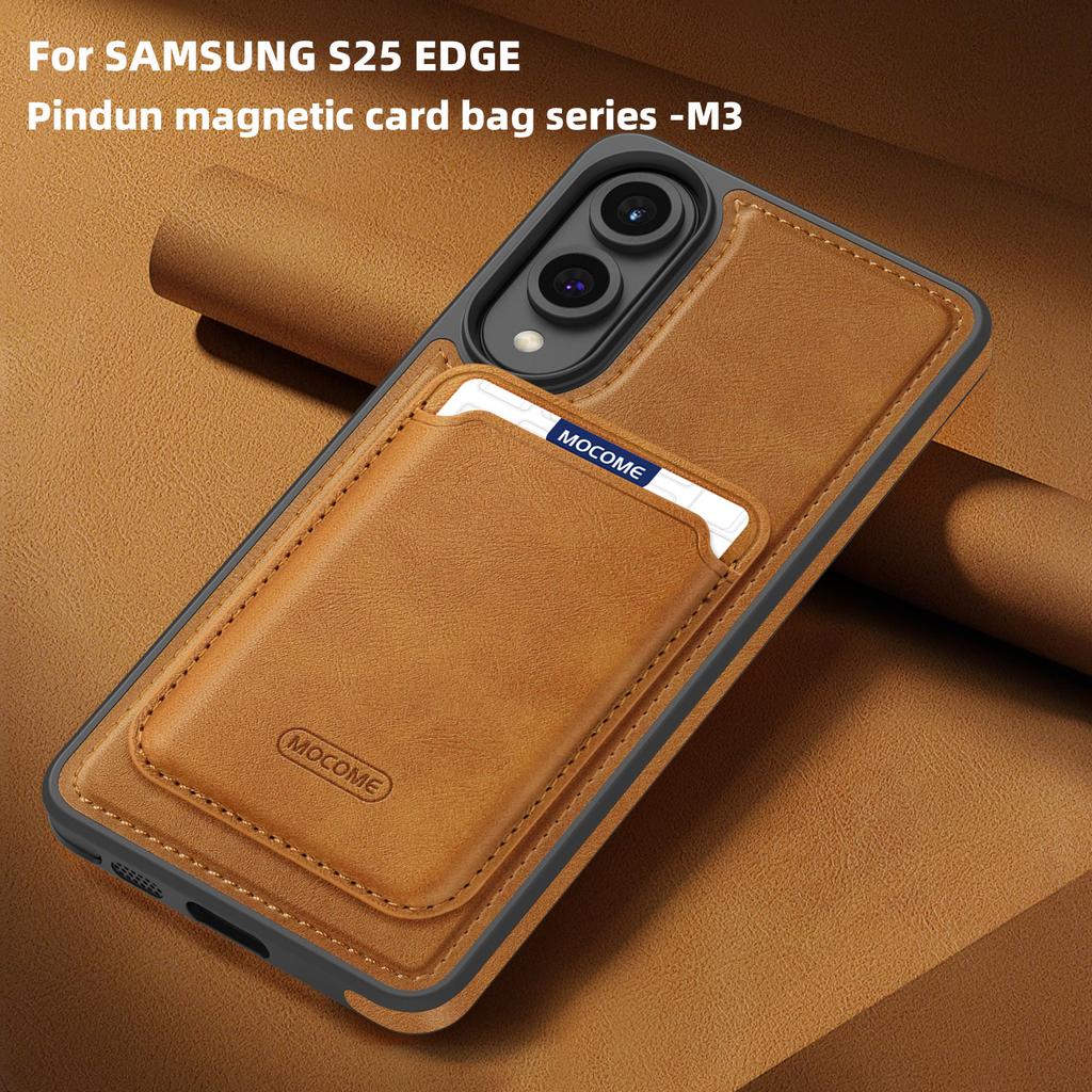 For Samsung Galaxy S25 Edge Magnetic Case with Detachable Card Holder TPU+PU Leather Phone Back Cover