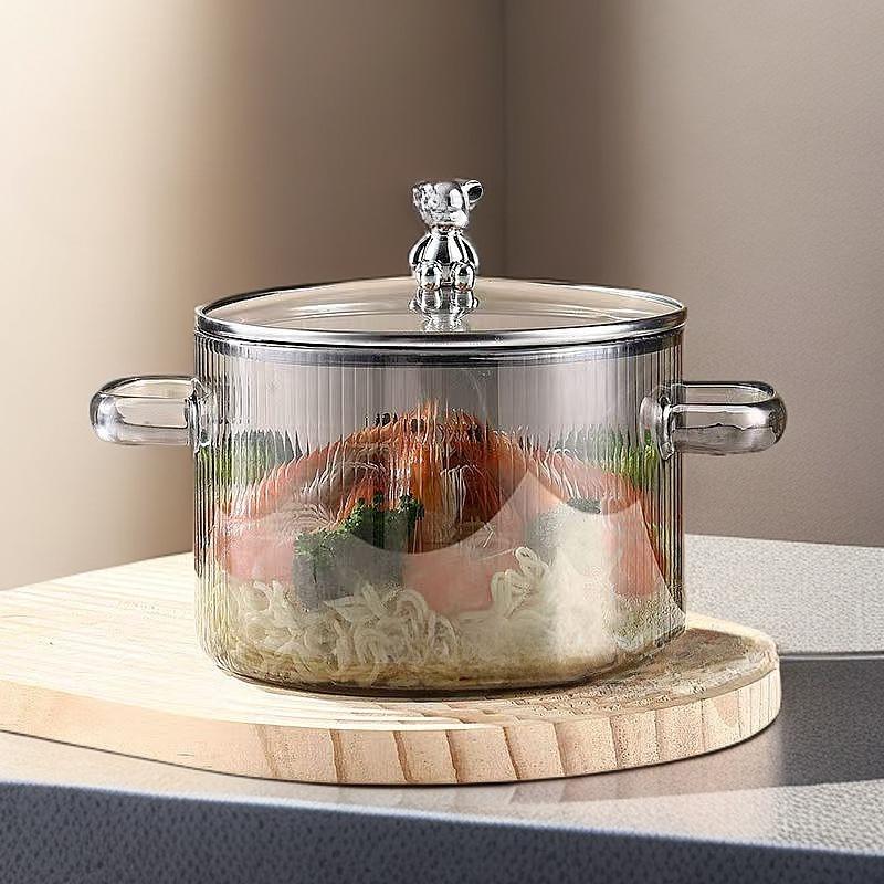 Thickened High Borosilicate Glass Double-Ear Pot for Electric Stove or Open Flame - Perfect for Soups and Noodles