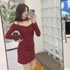 Fashion Sexy Spice Girl Red Long Sleeve Dress Women's Spring Design Sense Slim and Skinny Inner Hip Wrap Skirt