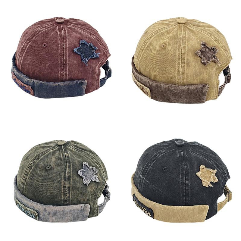 Unisex Washed Brimless Caps Without Visor Star Splicing Docker Cap Letter Adjustable Beanie Hat Vintage Hip Hop Hats