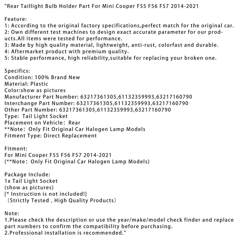 Rear Taillight Bulb Holder Part For Mini Cooper F55 F56 F57 2014-2021