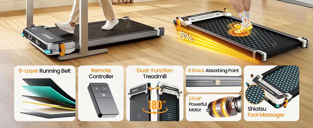 Akluer 520A-A Walking Pad with Incline,330 lbs Capacity, Remote Control,LED Display,Portable Treadmill for Home Office