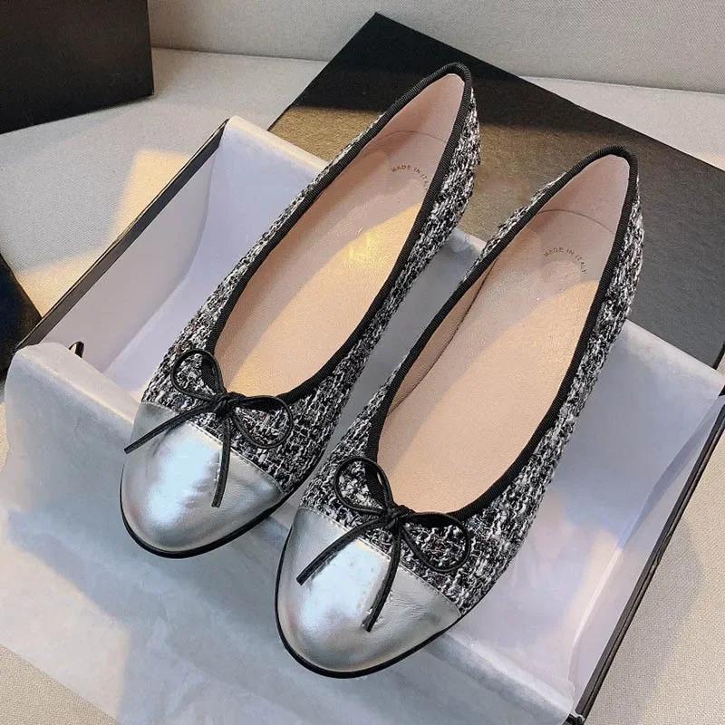Весна 2024 года, новые женские балетки с круглым носком и бантом на плоской подошве, с закрытым носком
