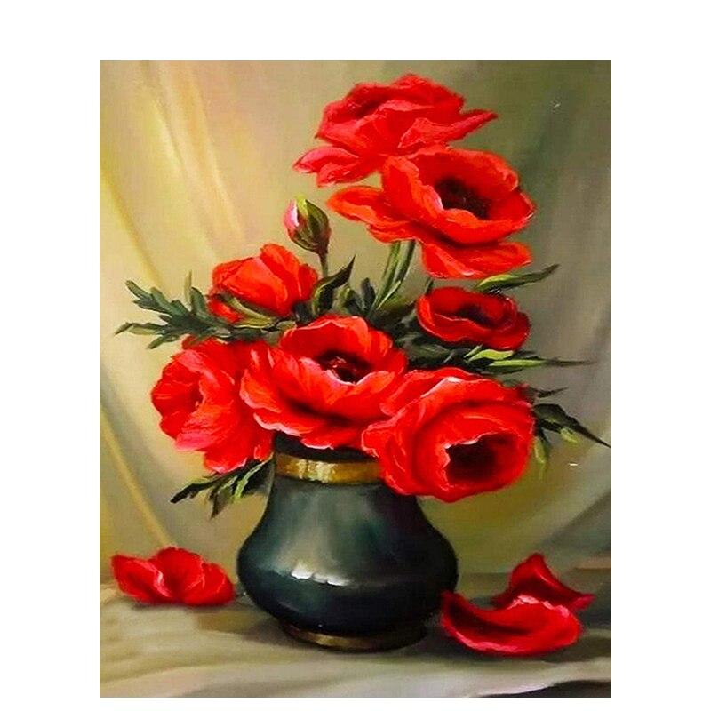 Алмазная картина, полная дрель, круглые красные цветы для взрослых, детей, алмазная художественная вышивка, украшение дома