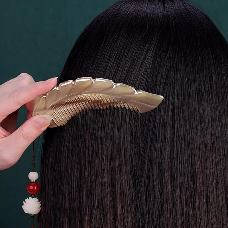 Ручная работа Натуральный гребень из рога яка Парикмахерская расческа с мелкими зубьями Антистатическая массажная щетка для выпрямления и завивки сухих и влажных волос