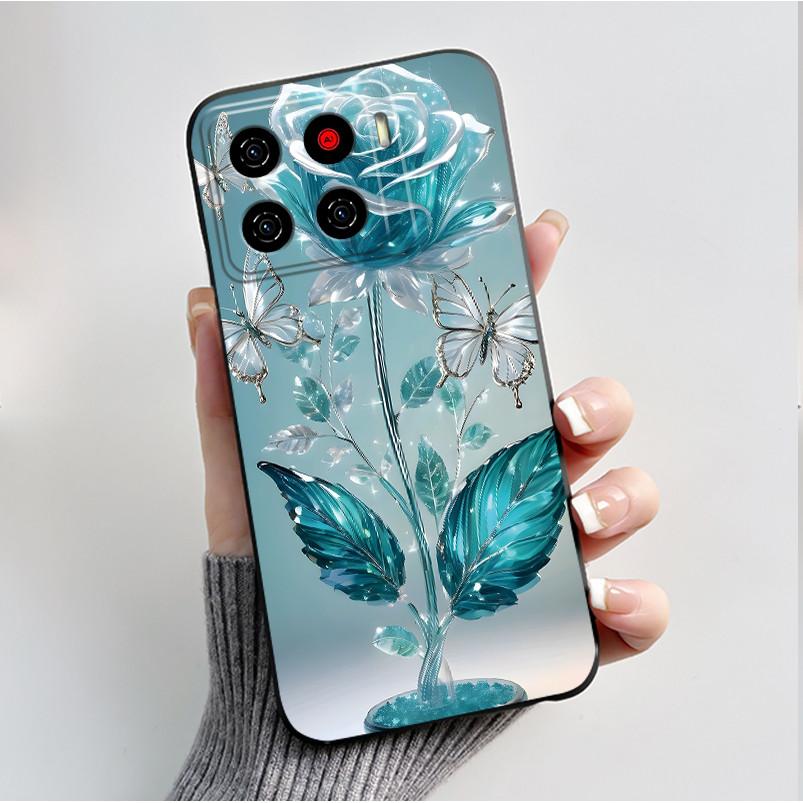 Чехол для телефона ZTE Blade A56 BladeA56 Pro Корпус Роскошная Мода Бабочки Цветы Черный Мягкий ТПУ Силикон Защитный Чехол