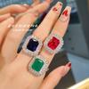 Women High Carbon Diamond Jewelry Set Blue Spinel Ring Ruby Pendant with Emerald Ring Stylish Diamond Set