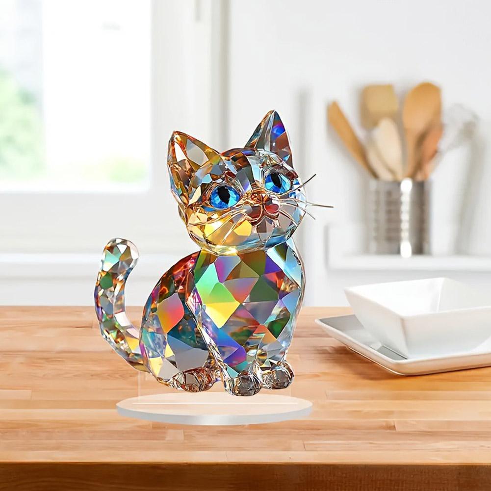 2D Colorful AnimaL Acrylic Crystal Cat Figurine Beautiful Desktop Ornaments Sculptures Decoration For Home,Office