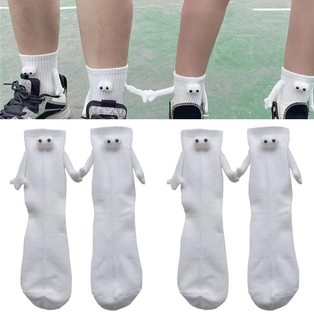 Funny Magnetic Suction Cup 3D Doll Pair Of Socks Socks For Women Men Unisex Funny Couple Hold Hands Socks For Couple