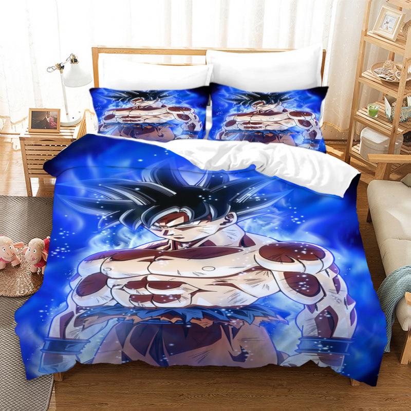 3D Cartoon Anime Digital Printing Dragon Ball Peripheral Bedding Duvet Cover Three Piece Set Decorative Bed Sheet Pillowcase