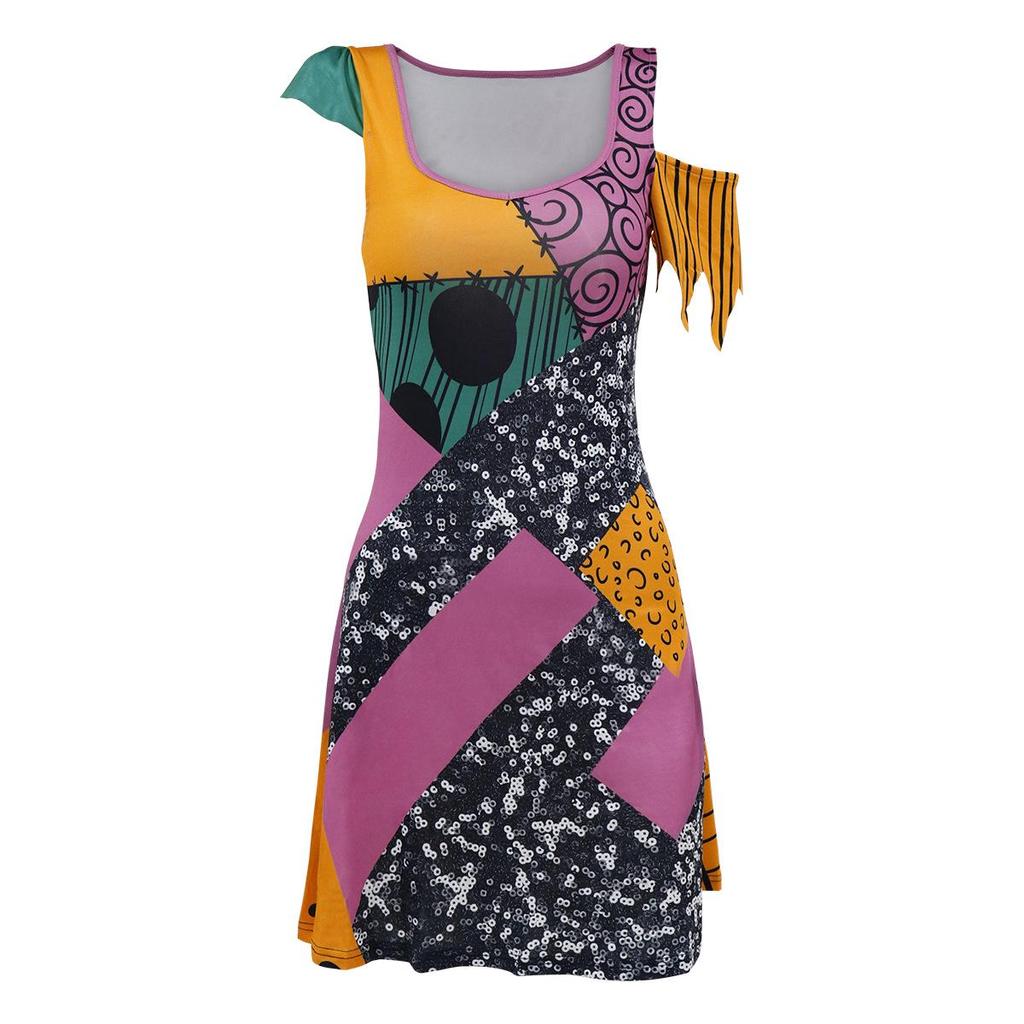 Nightmare Before Christmas Sally Cosplay Dress - Dark Halloween Costume for Women