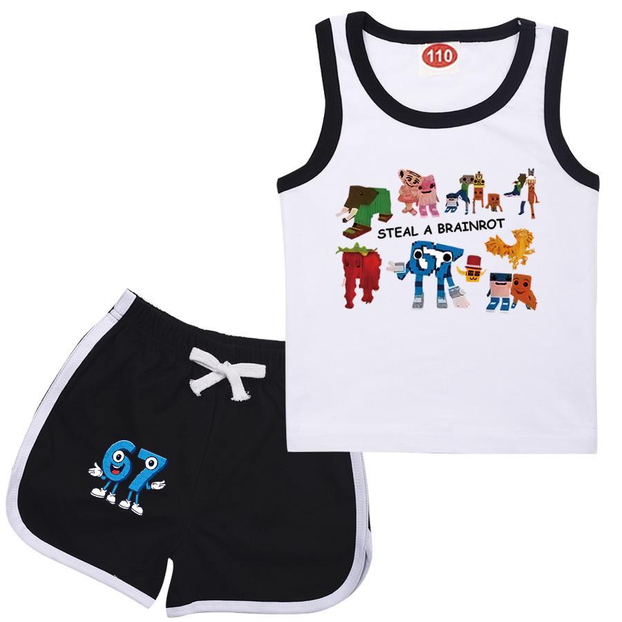 9191 Детские Крадут Мозговую Гниль 67 Принт Топ Брюки Спортивный Костюм Комплекты