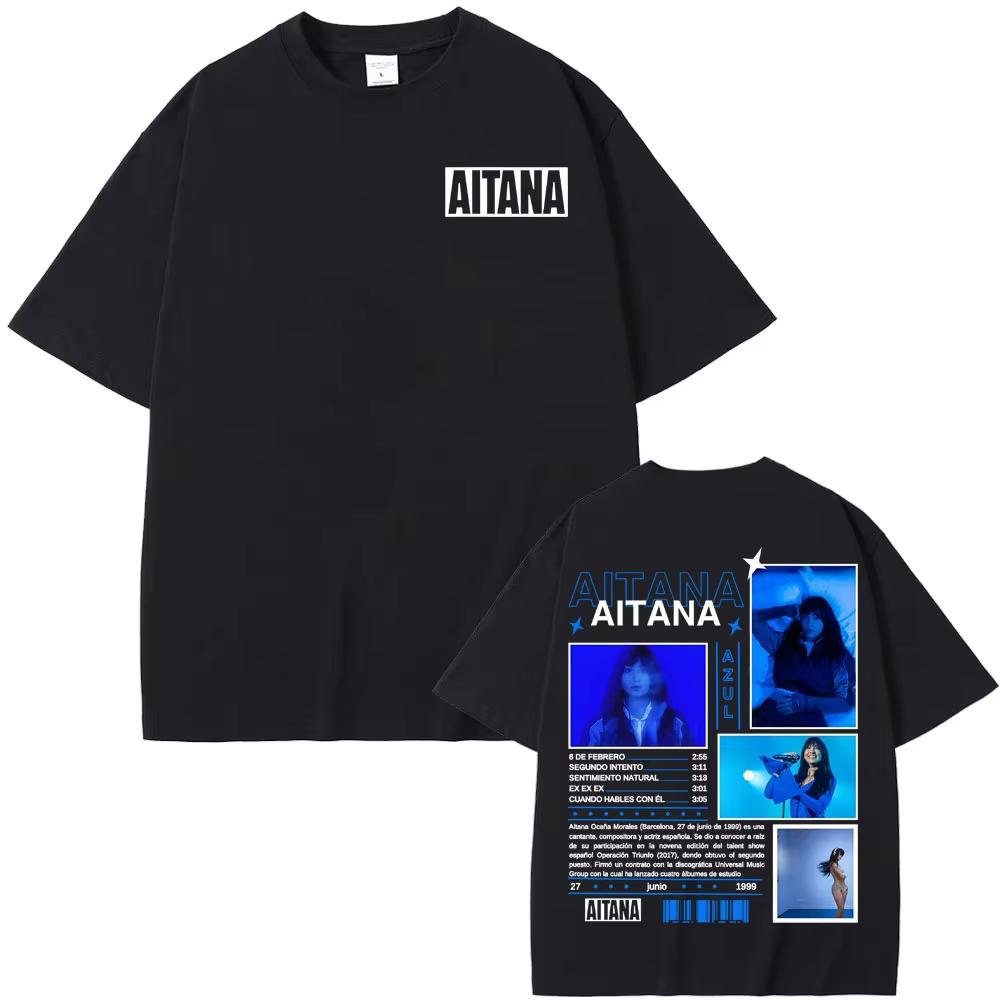 Певица Aitana Azul Тур в поддержку альбома Графические футболки Мужские Женские Харадзюку Хип-Хоп Винтажная футболка Летний топ Высококачественная хлопковая футболк...