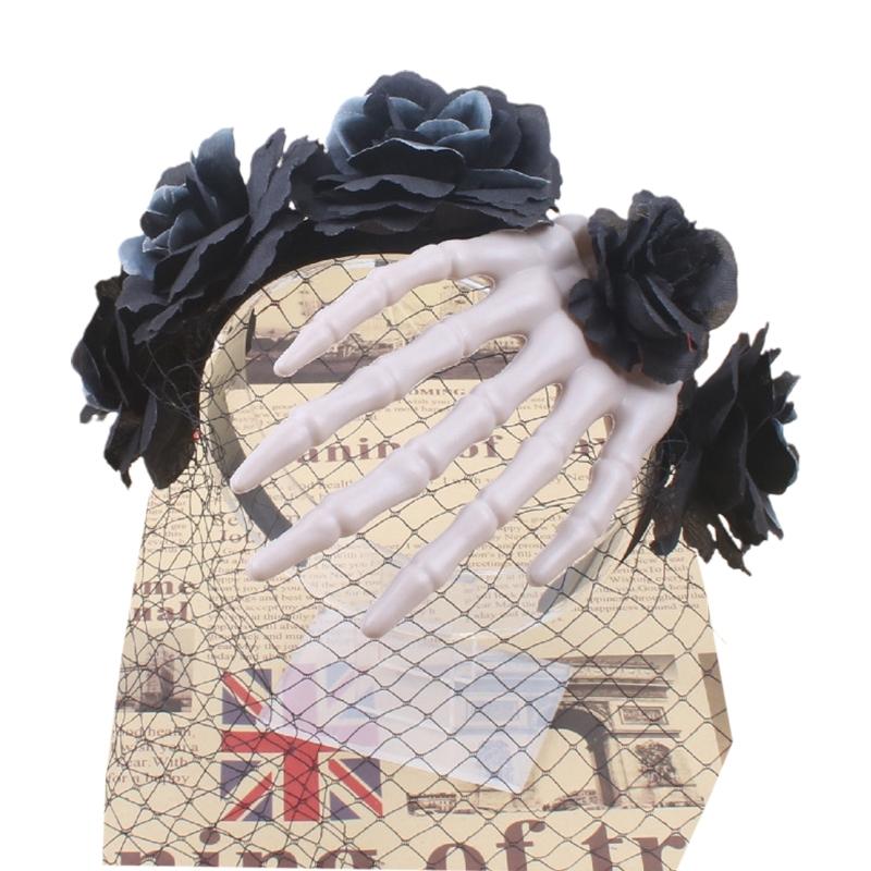 Взрослые Дети Гот Скелет Роза Форма Повязка на Голову Сочетание Цветов Обруч для Волос Прямой Эфир Рождественская Вечеринка Головной Убор