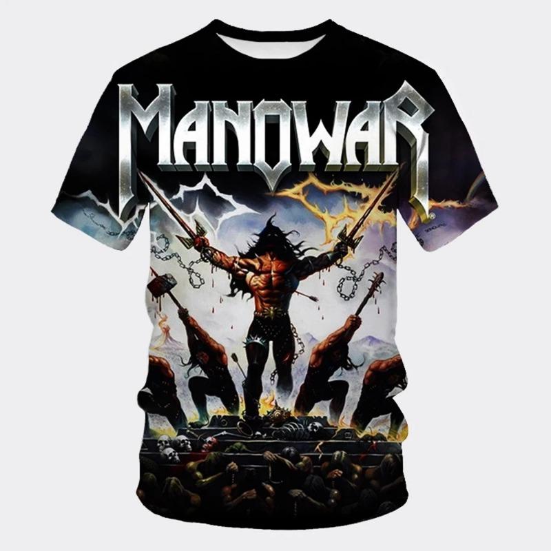 MANOWAR Рок Хип-хоп Группа 3D Принт Спортивная Быстросохнущая Дышащая Мужская Футболка Уличная Повседневная Мода Одежда с Коротким Рукавом Лето
