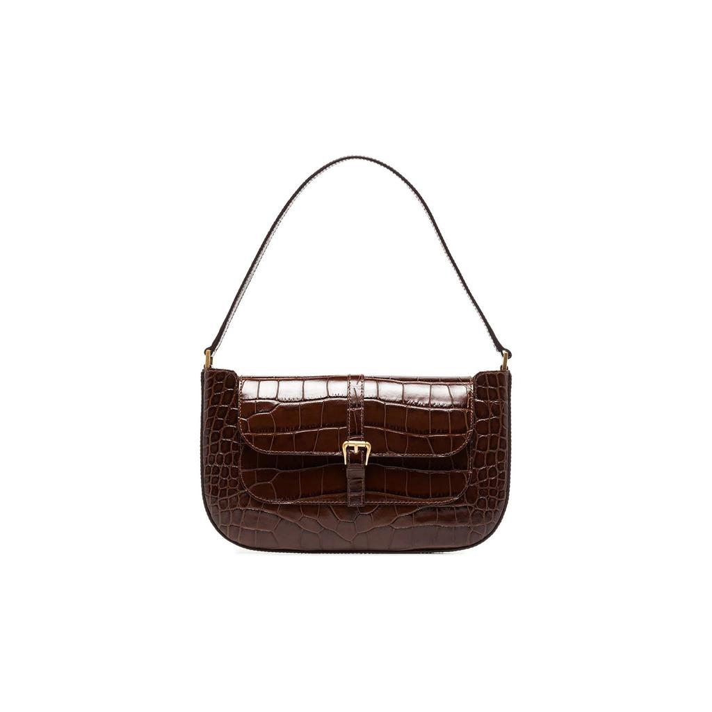 By Far Miranda Vintage Crocodile Pattern Leather Underarm Bag Baguette Handbag Women bags Dark-Chocolate 19PFMDASNEDMED