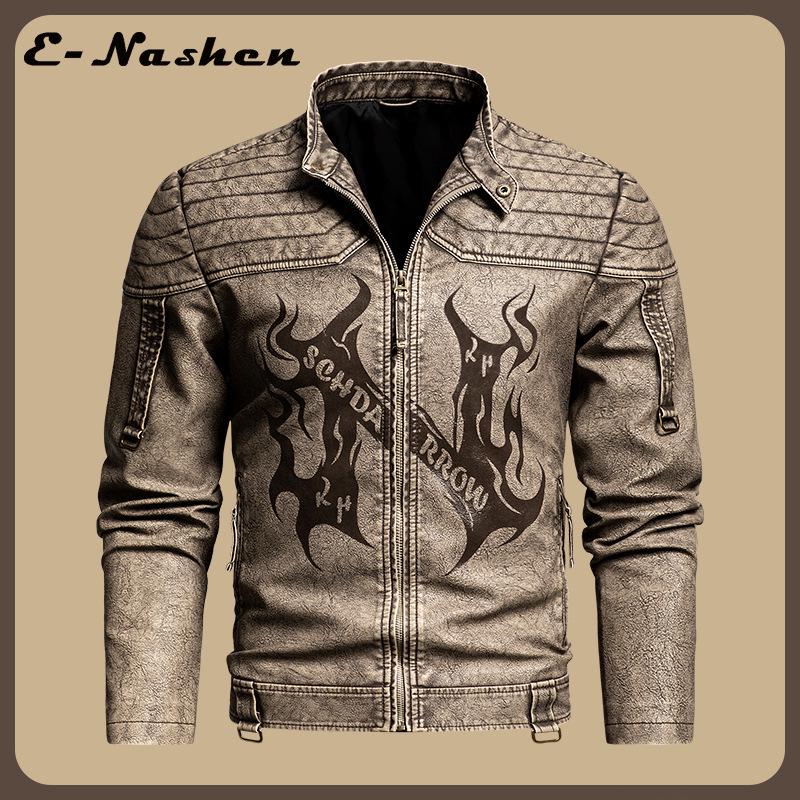 Мужская ретро-кожаная мотоциклетная куртка с эффектом старения 2025 года - Модная европейско-американская верхняя одежда из ПУ с инновационным дизайном