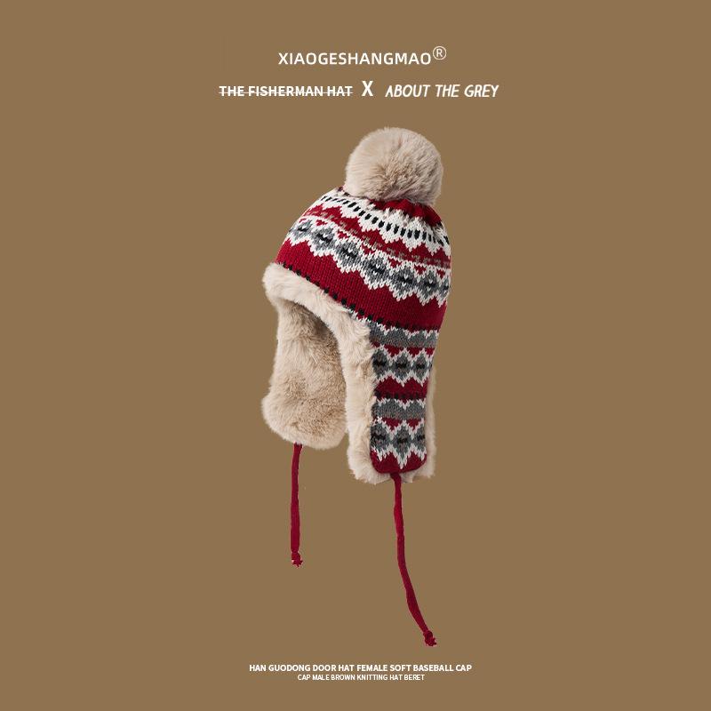 Зимняя женская милая и симпатичная плюшевая утолщенная плюшевая защита для ушей вязаная шапка теплая шерстяная шапка мужская