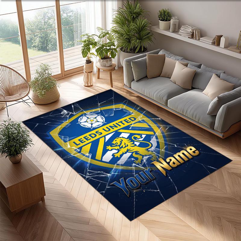 Leeds United Printed Crystal Velvet Rug Non‑Slip Crystal Velvet Carpet For Sofa Bedroom Indoor Home Decoration