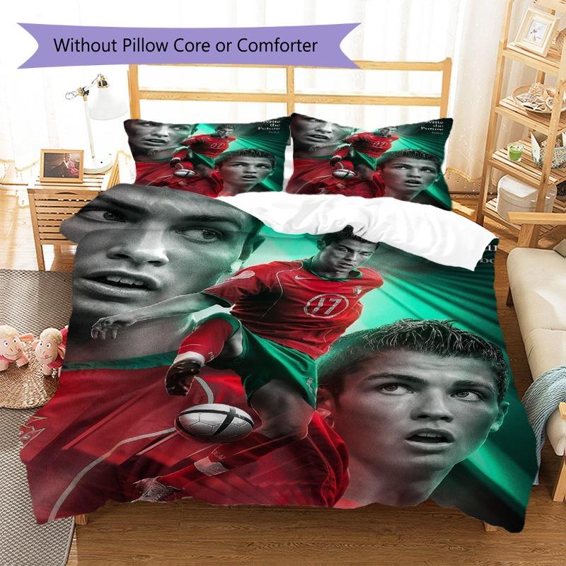 Soccer Star Player Poster Art Print 3‑Pieces Duvet Cover Set Sport Fan Bedding Bedroom Home Decor Without Pillow Core Comforter