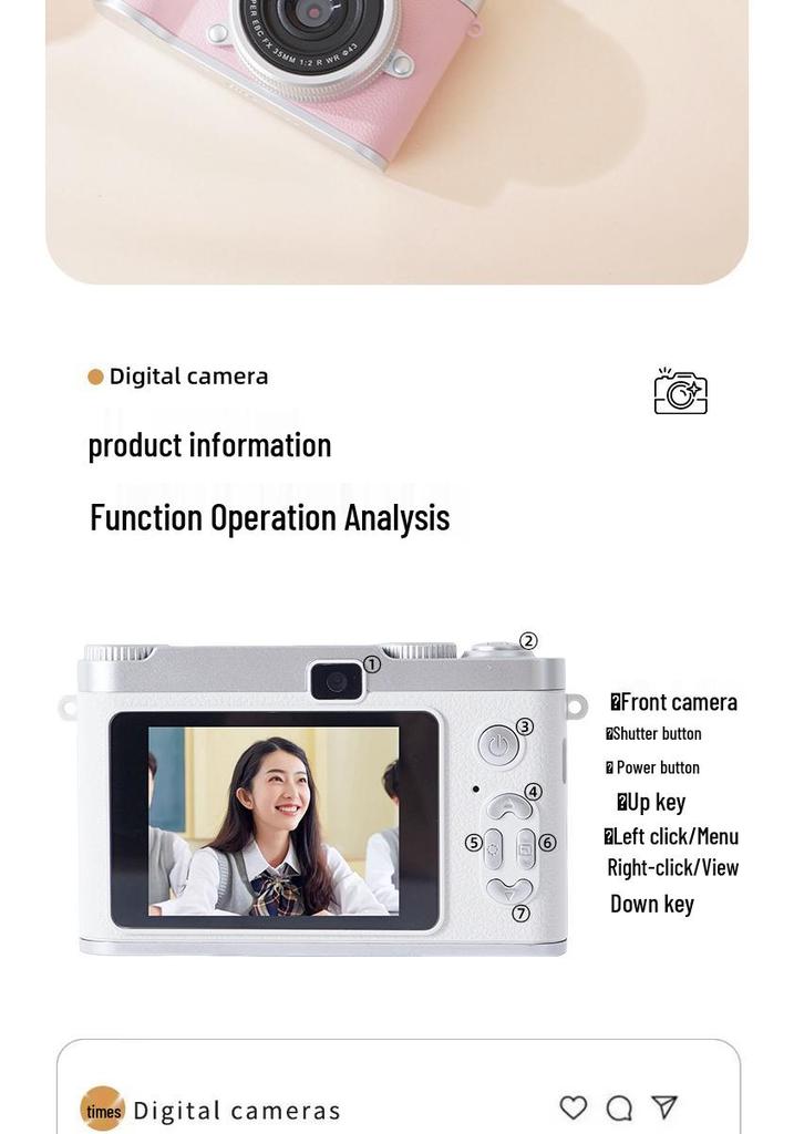 HD Dual Lens Retro Digital Camera with CCD Sensor for Travel, Campus, and Vlogging - Phone Upload Compatible