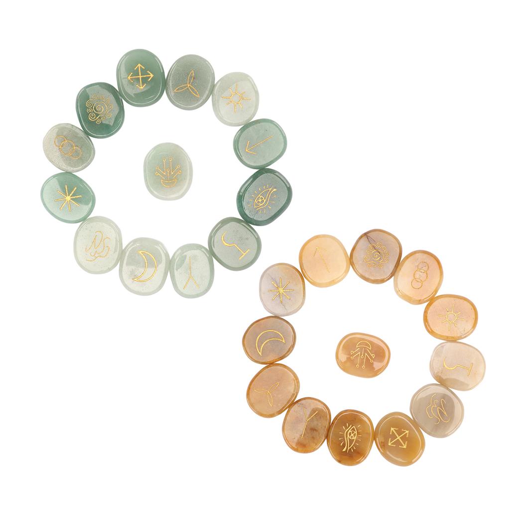 13PCS Symbol Rune Stones with Cloth Bag Engraving Rune Stone for Divination Yoga Meditation