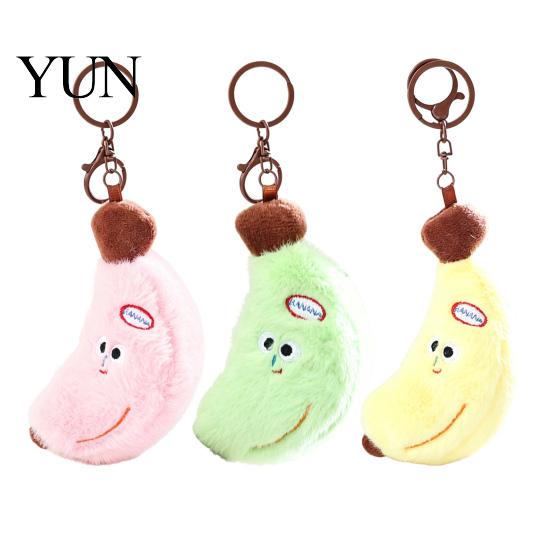 Small Banana Pendant Cute Plush Keychain, Soft Stuffed Fruit Vivid Expression Clip with Embroidered Face, Cartoon Bag Charm for Backpack Shape