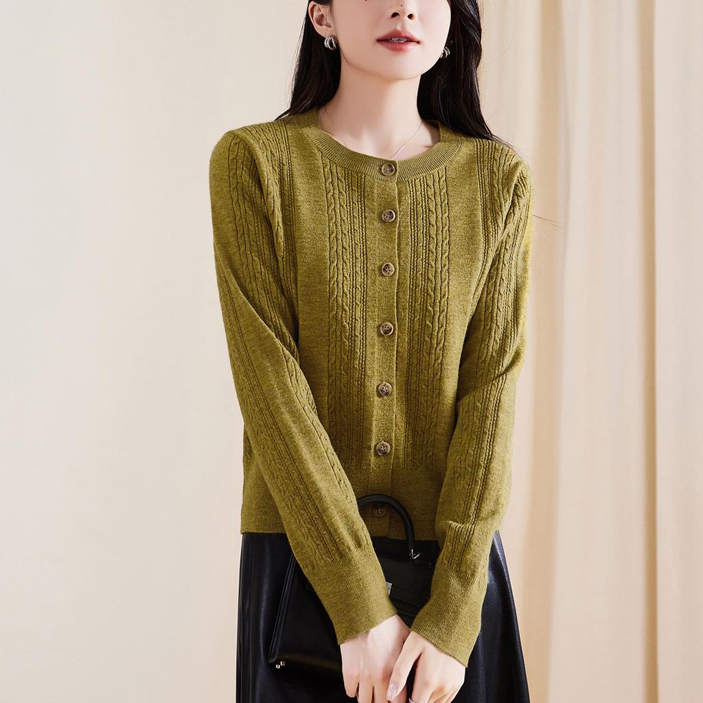 Twisted flower single breasted knitted cardigan jacket for women in autumn 2025, fashionable and versatile casual solid color sweater