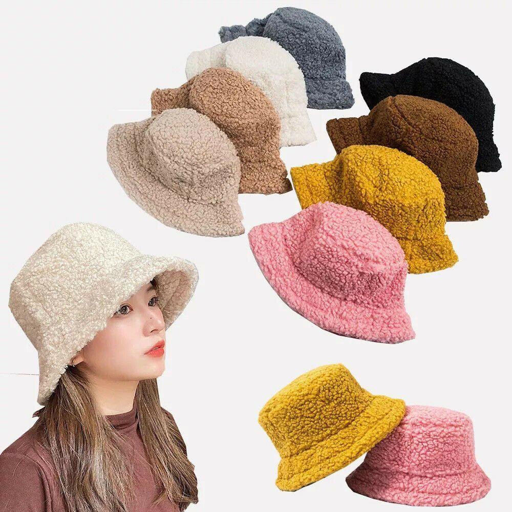 Outdoor Warm Lamb Wool Soft Fisherman Cap Bucket Hat Sun Cap Panama Hat
