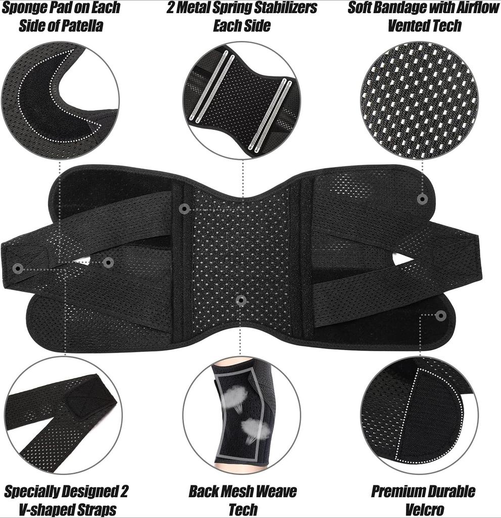 Knee Brace for Knee Pain - Compression Support with Air Mesh Fabric & Adjustable Side Stabilizers