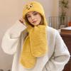 New Women Yellow Duck Embroidery Winter Hat Lovely Funny Hooded Hat With Long Scarf Plush Fur Knit Cap For Female