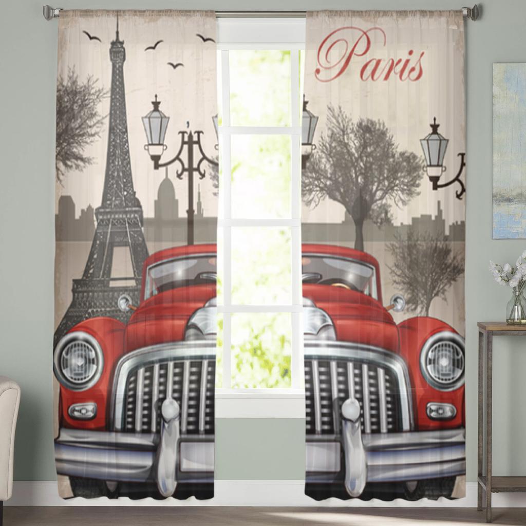 Парижское здание уличный фонарь красный грузовик прозрачные шторы для гостиной спальни тюлевые шторы кухонные оконные шторы панели