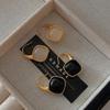Black Agate Square Atmosphere High-End Ear Hooks Hong Kong Style Retro Light Luxury Exquisite Small