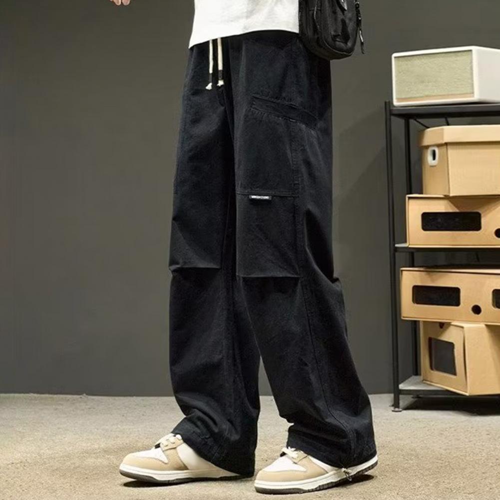 Длинные брюки, уличные брюки-карго с несколькими карманами, эластичный пояс для осени и весны, широкие свободные прямые брюки