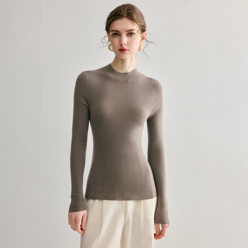 Women’s Seamless 100% Wool Half-High Neck Slim Fit Sweater - Autumn/Winter Base Layer, 60-Count Thin Knit