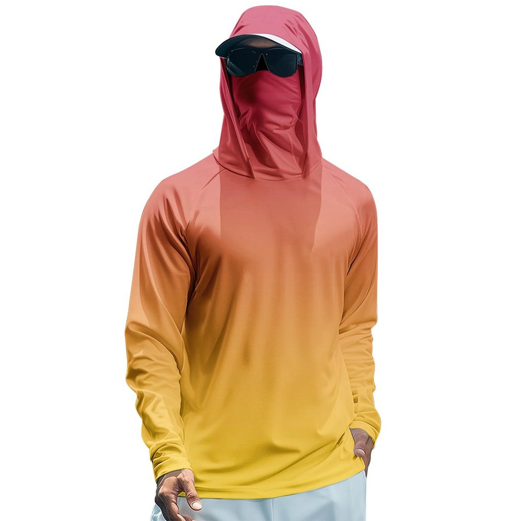 Men's Summer Gradient Color Quick-drying Long-sleeved T-shirt Sun Clothing Fishing Fitness Sports Hooded Long-sleeved Top