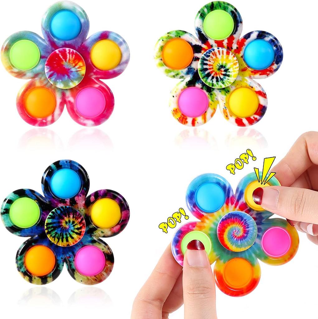 Fidget Spinner Toys Tie Dye Colorful Push Bubble Hand Spinner For ADHD Anxiety Stress Relief Sensory Party Favor For Kids Gifts