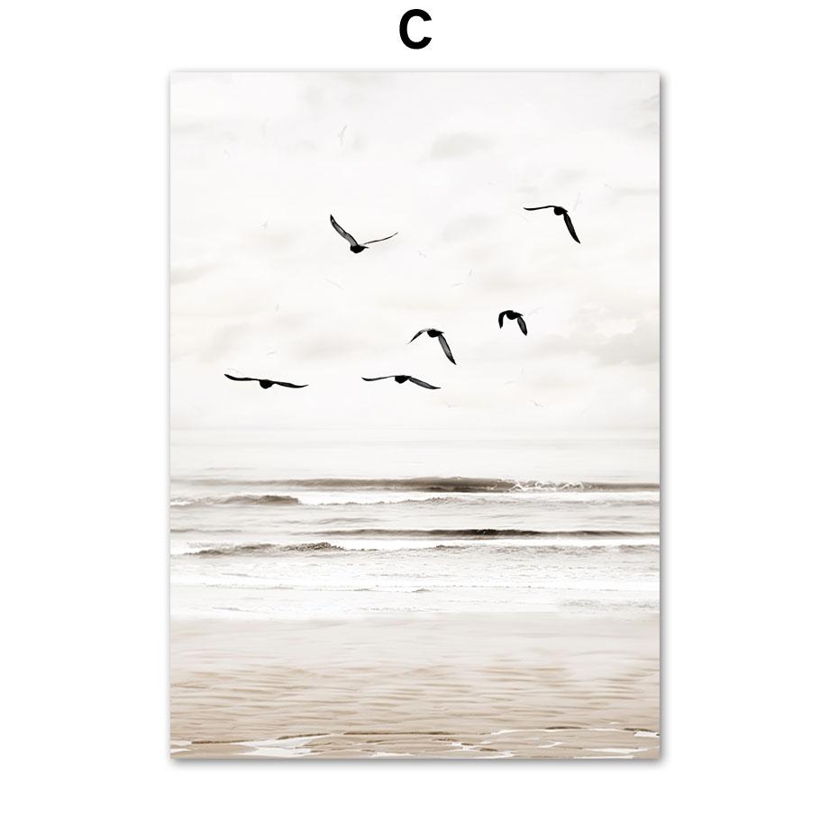 Beach Birds Sea Flower Reed Grass Wall Art Prints Canvas Painting Line Face Nordic Poster Wall Pictures For Living Room Decor