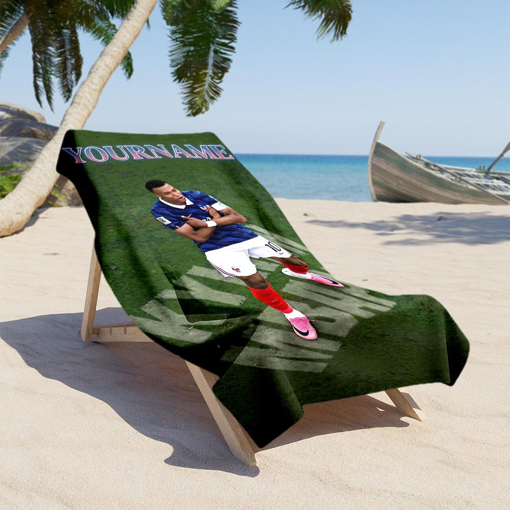 Mbappe Customize Text Beach Towel Super Soft Microfiber Quickdry Fabric Suitable for Swimming Gym Camping Yoga Vacation