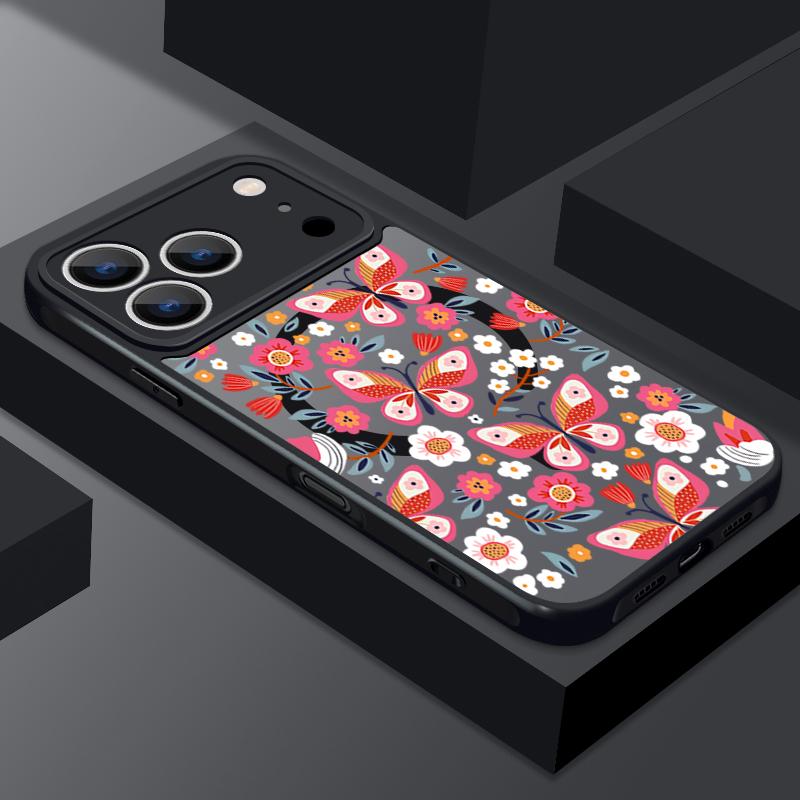 Креативный чехол с узором «Цветы и бабочки» для iPhone 17 Pro Max Чехол iPhone 16 15 14 13 Pro Max Прочный бампер Магнитный для Magsafe Ударопрочная крышка