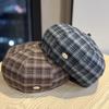 Корейская версия простой маленькой клетчатой беретки для литературных женщин, ретро, на каждый день, шляпа художника, большой обхват головы, шляпа-тыква