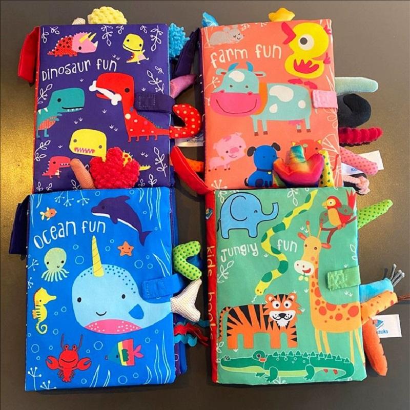 Игрушки Мягкие Детские Книжки 3D Тактильные Тканевые Шуршащие Книжки для Малышей Сенсорное Раннее Развитие Подвеска для Коляски Младенца Малыша 0 3 6 12 Месяцев