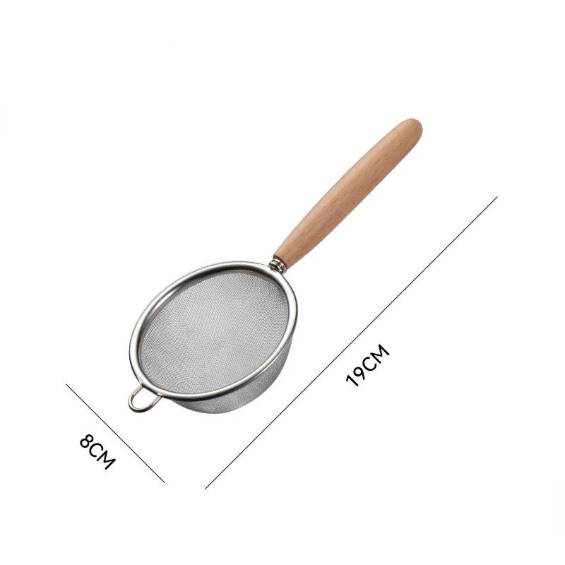 Wooden Handle Stainless Steel Small Colander Fine Mesh Oil Strainer Multi-function Filter Mesh Flour Sifter Kitchen Baking Tools