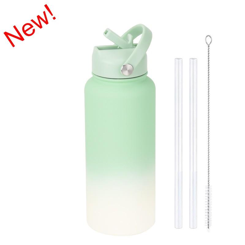 1L Stainless Steel Vacuum Insulated Water Bottle With Handle Straw Lid Outdoor Sports Travel