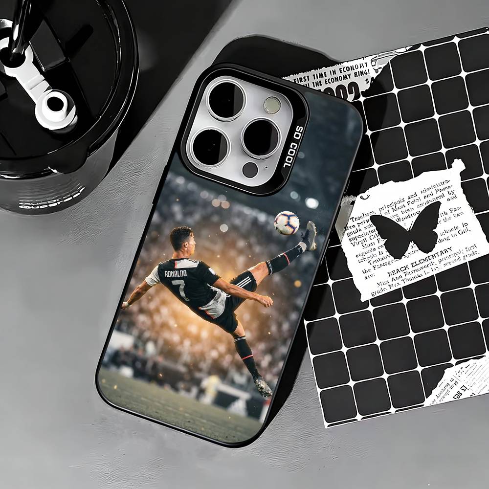 Футбольный чехол для телефона CR7-Роналду для iPhone 17,16,15,14,13,12,11 Plus,Pro Max,XS,Цветной серебристый чехол для телефона