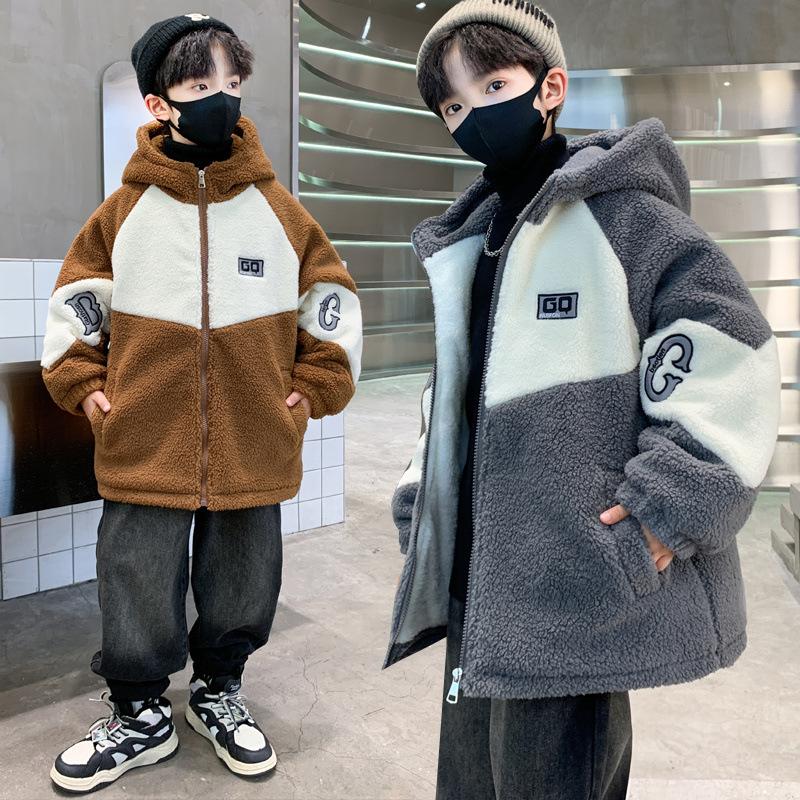 Boys' Lambskin Coat Autumn and Winter Children's Thick Wool Sweater Polar Fleece Children's Plush Cotton Coat